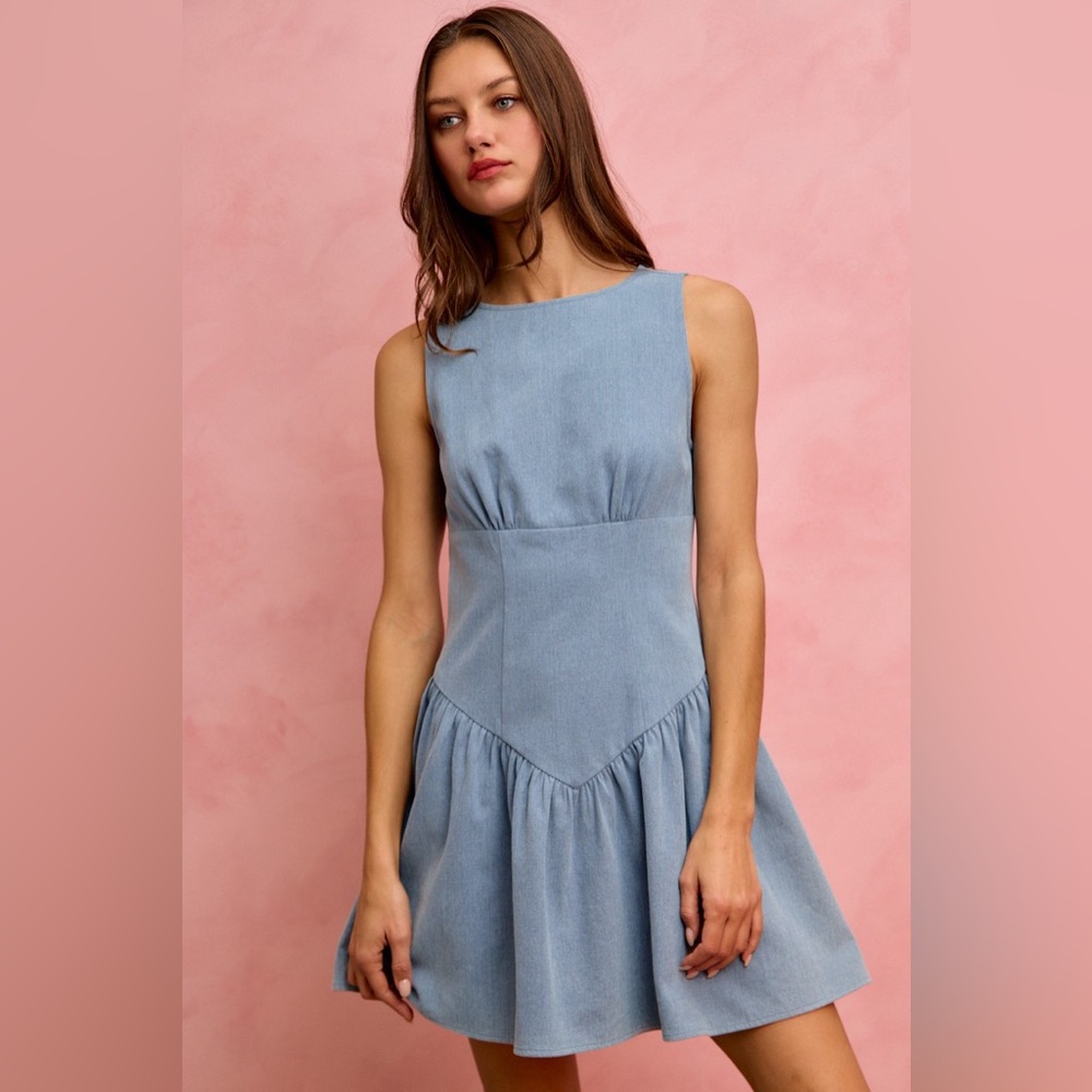 SO ME Fit And Flare Sleeveless Denim Mini Dress